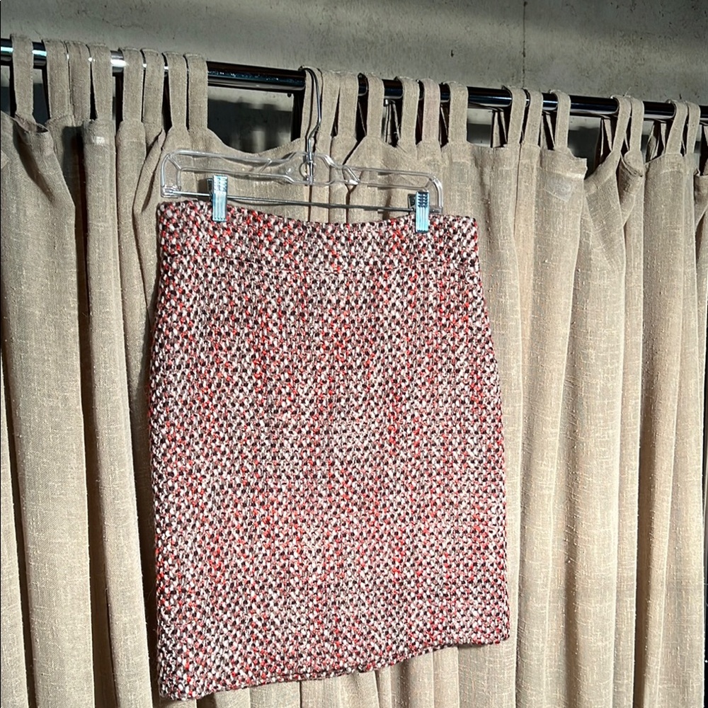 J. Crew Brown/Coral/Cream and Peach Tweed pencil skirt